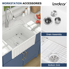 Lordear 24x18x10 Inch Farmhouse Kitchen Sink Single Bowl