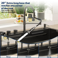 Lordear 33 Inch Black Drop-In Waterfall Workstation Kitchen Sink