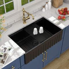 Lordear 33 Inch Black Fireclay Workstation Farmhouse Kitchen Sink