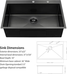 Lordear Stainless Steel Gunmetal Black Drop-in Single Bowl Kitchen Sink