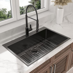Lordear Stainless Steel Gunmetal Black Drop-in Single Bowl Kitchen Sink