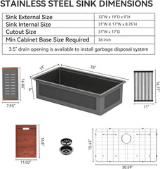 Lordear 33" Stainless Steel Honeycomb Nano Undermount Single Bowl Workstation Kitchen Sink  from Lordear