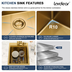Lordear 15x20 Inch Gold Drop-In Workstation Bar Sink