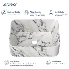 Lordear 16x12 inch Bathroom Above Counter Rectangle Vessel Sink