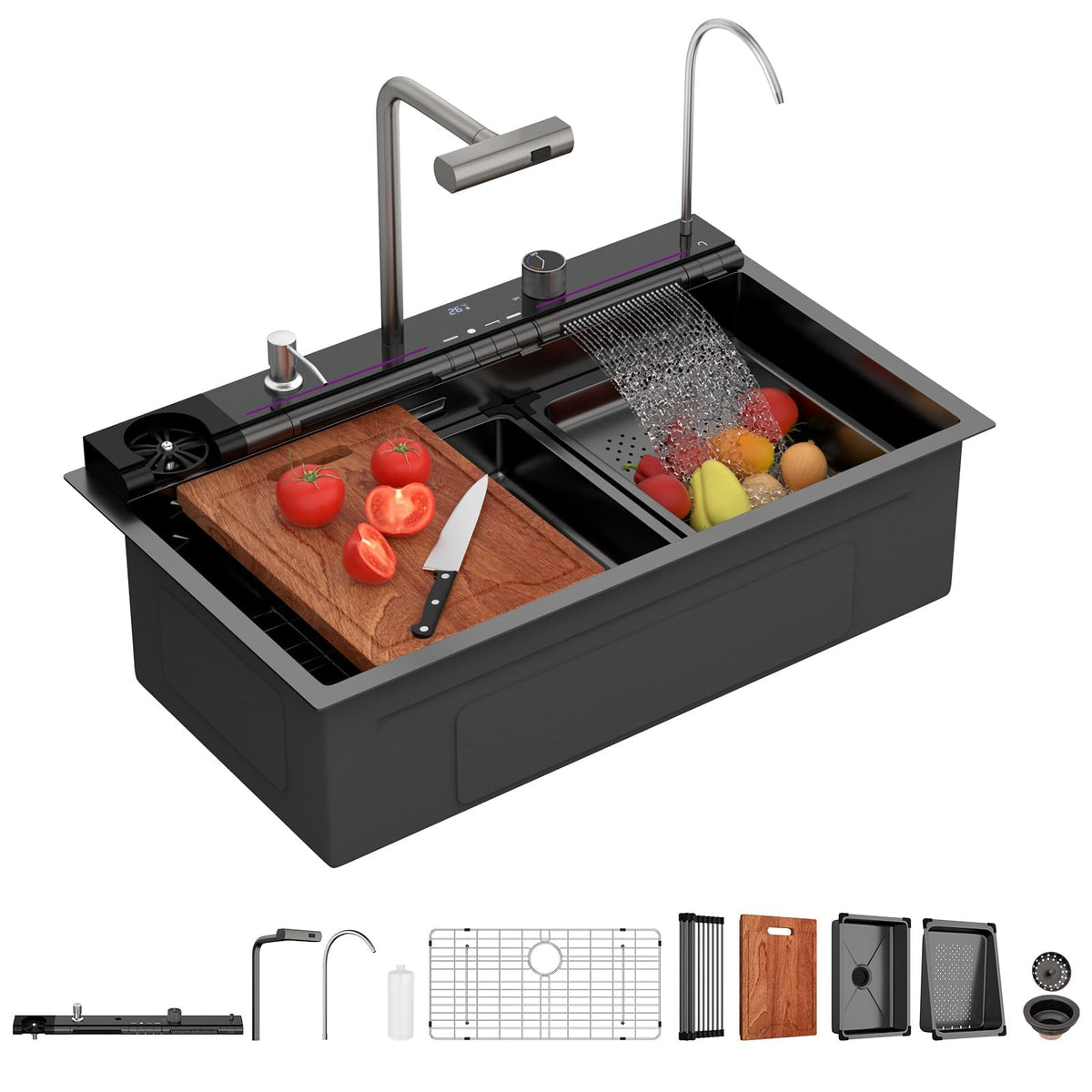 Lordear 36 Inch Black Drop-In Kitchen Sink