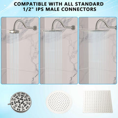 Lordear 17'' Brass S-Shape Rainfall Shower Head Extender Arm
