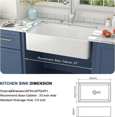 Lordear 30x20x9 Inch Farmhouse Kitchen Sink Single Bowl