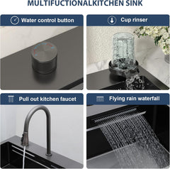 Lordear 31'' Stainless Steel Single Bowl Topmount Waterfall Workstation Kitchen Sink with Pull Out Faucet  from Lordear