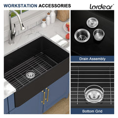 Lordear 33x20x10 Inch Farmhouse Kitchen Sink Single Bowl