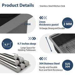 Lordear 39'' Black Stainless Steel Undermount Workstation Kitchen Sink