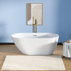 Lordear White Acrylic Freestanding Bath Tub with Overflow and Drain