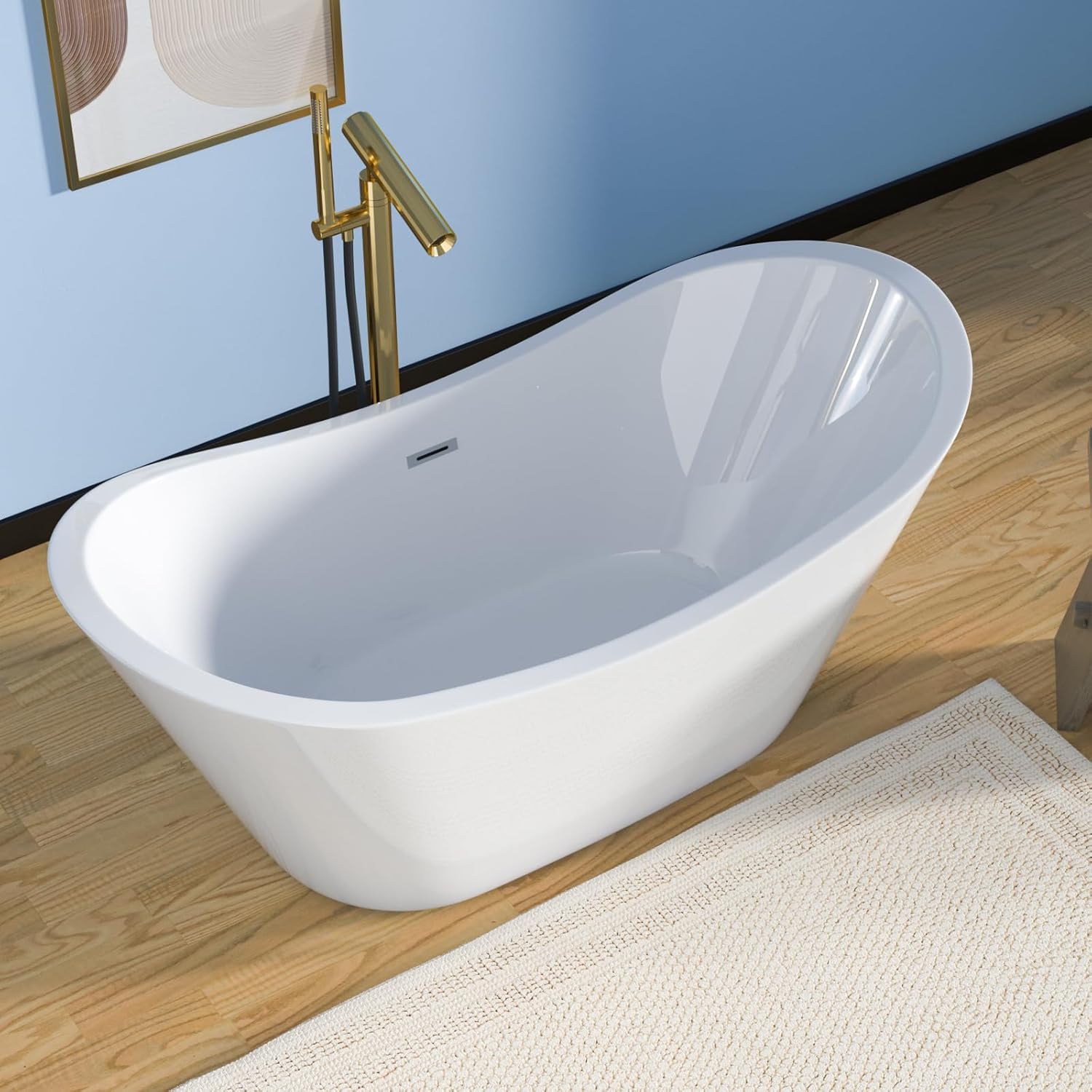 Lordear White Acrylic Dual-Back Freestanding Bathtub with Overflow and Drain