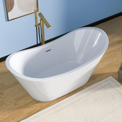 Lordear White Acrylic Dual-Back Freestanding Bathtub with Overflow and Drain
