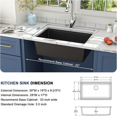 Lordear 30x19x9 Inch Undermount Kitchen Sink Single Bowl