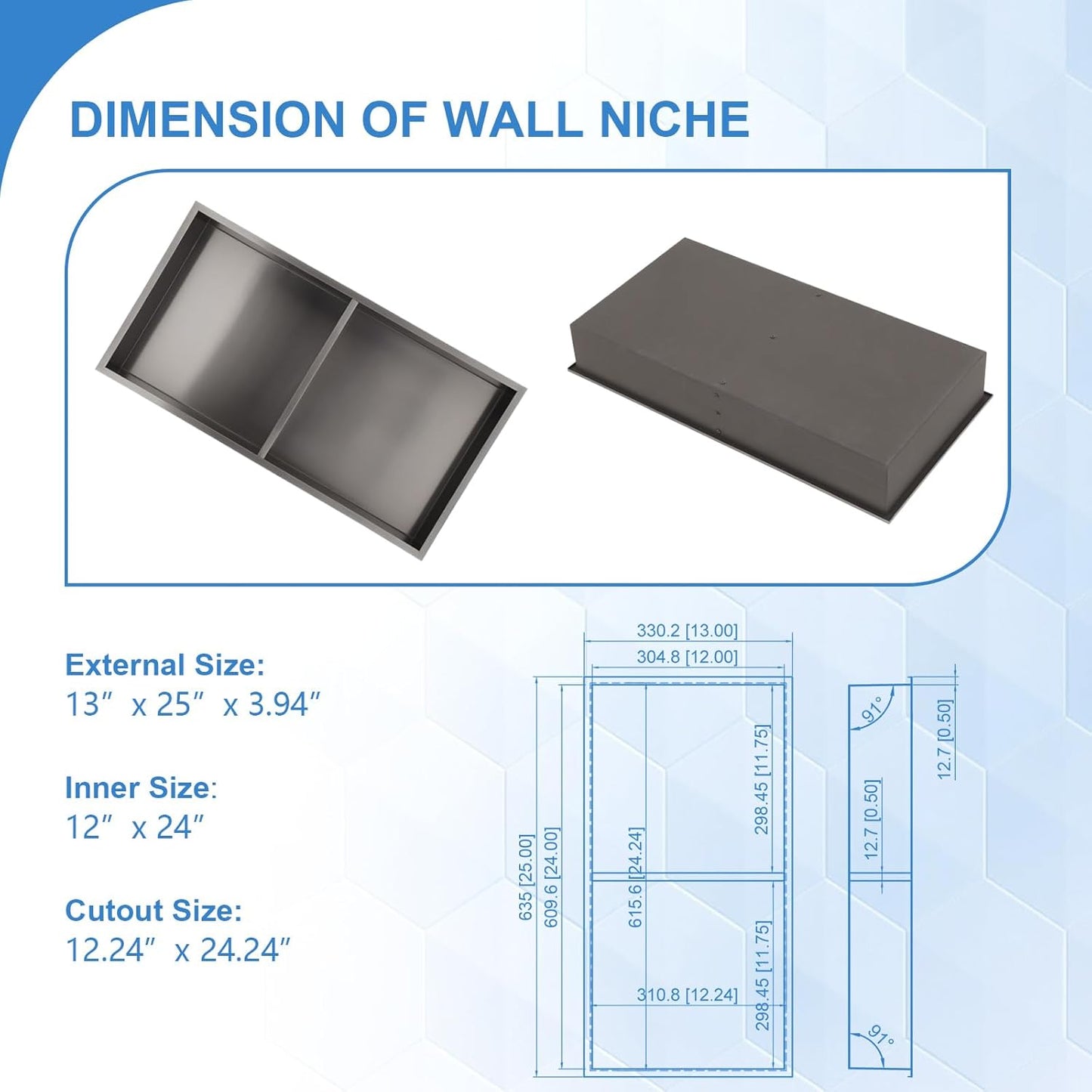 Lordear Shower Niche 12" x 24" Rectangle Bathroom Niche, No Tile Needed Recessed Shower Niche Shelf Wall Niche Insert for Bathroom Storage,Niche Bathroom Shower Storage Shower Shelf,Black  from Lordear