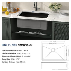 Lordear Gunmetal Black Single Bowl Undermount Stainless Steel Kitchen Sink