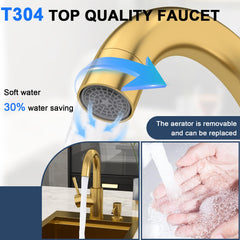 Lordear 13 x 15 x 9 Inch Gold Drop-In Workstation Bar Sink with Faucet