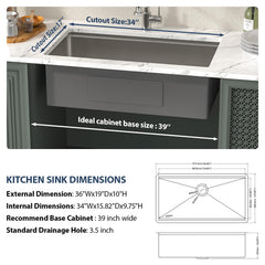 Lordear 36'' Brushed Stainless Steel Undermount Workstation Kitchen Sink
