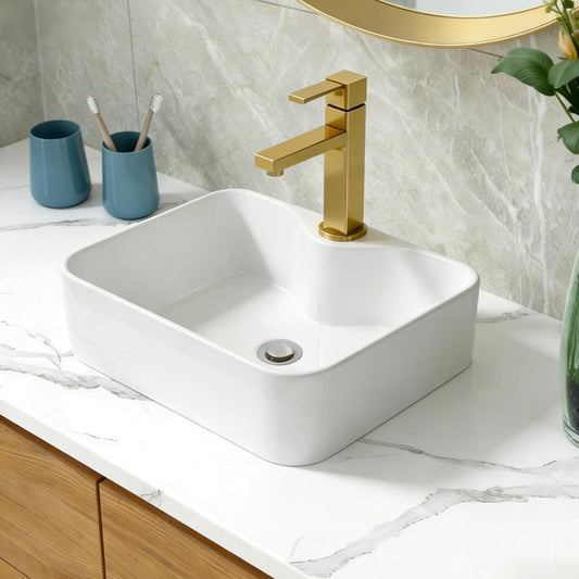 Lordear 19'' x 15'' White Ceramic Rectangle Bathroom Vessel Sink