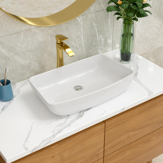 Lordear 24'' x 16'' White Ceramic Rectangular Bathroom Vessel Sink