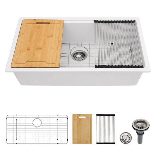 Lordear 32 Inch Undermount Granite Composite Kitchen Sink White Quartz Single Bowl Workstation Deep Sink  from Lordear