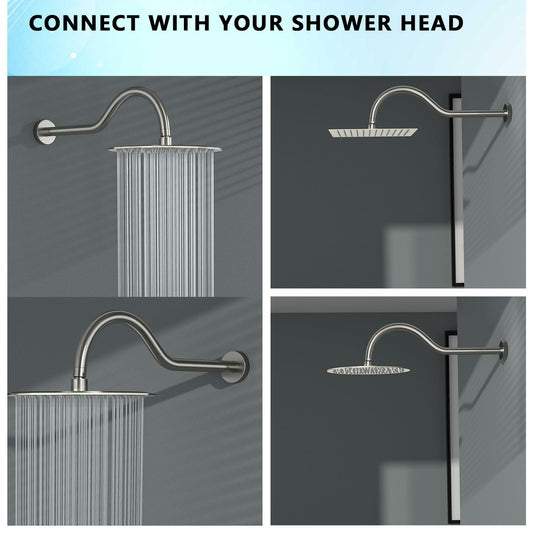Lordear 17'' Brass S-Shape Rainfall Shower Head Extender Arm