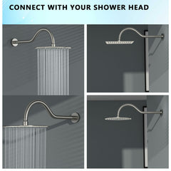 Lordear 17'' Brass S-Shape Rainfall Shower Head Extender Arm