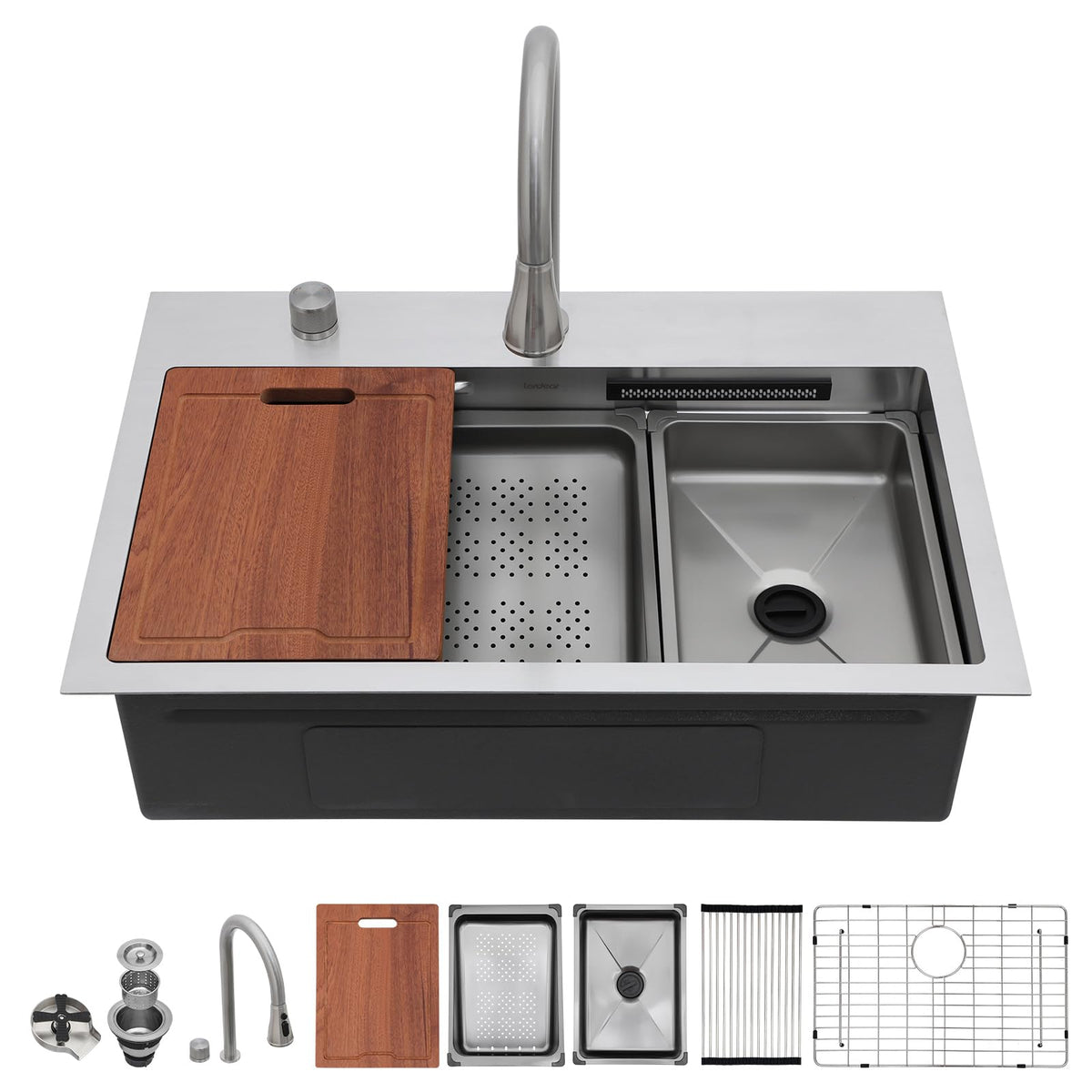 Lordear 31 Inch Drop-In Workstation Kitchen Sink