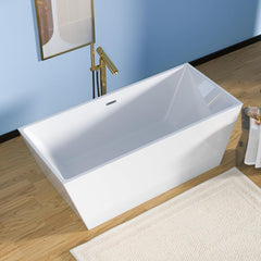 Lordear 67'' White Acrylic Rectangular Freestanding Bathtub with Overflow and Drain