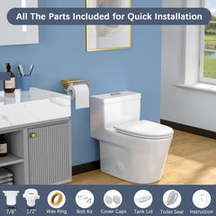 Lordear Rectangular White Ceramic One Piece Toilet with Soft-Close Seat