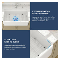 Lordear 33 Inch Glossy White Fireclay Workstation Farmhouse Kitchen Sink