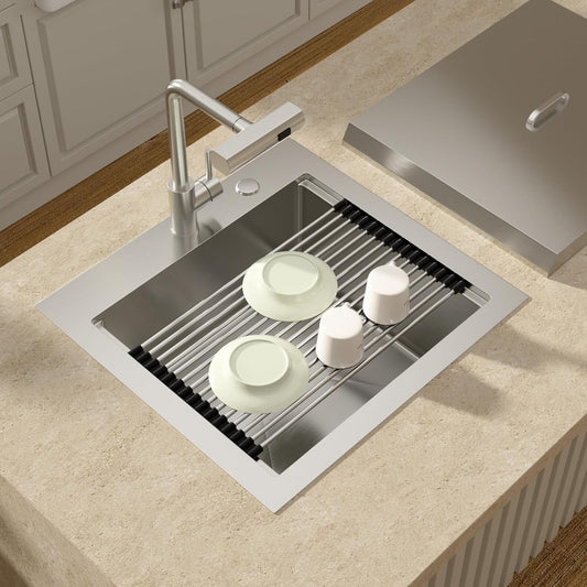 Lordear 21'' Stainless Steel Drop-in Single Bowl Outdoor Workstation Bar Sink with Pull-out Faucet and Cover  from Lordear