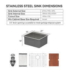 Lordear 21'' Stainless Steel Undermount Workstation Bar & Prep Sink