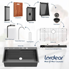 Lordear 36 Inch Black Drop-In Kitchen Sink