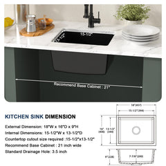 Lordear 18x16x9 Inch Undermount Bar Sink Single Bowl