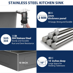 Lordear Gunmetal Black Single Bowl Undermount Stainless Steel Kitchen Sink