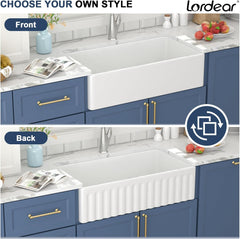 Lordear White Ceramic Apron Front Fireclay Farmhouse Sink
