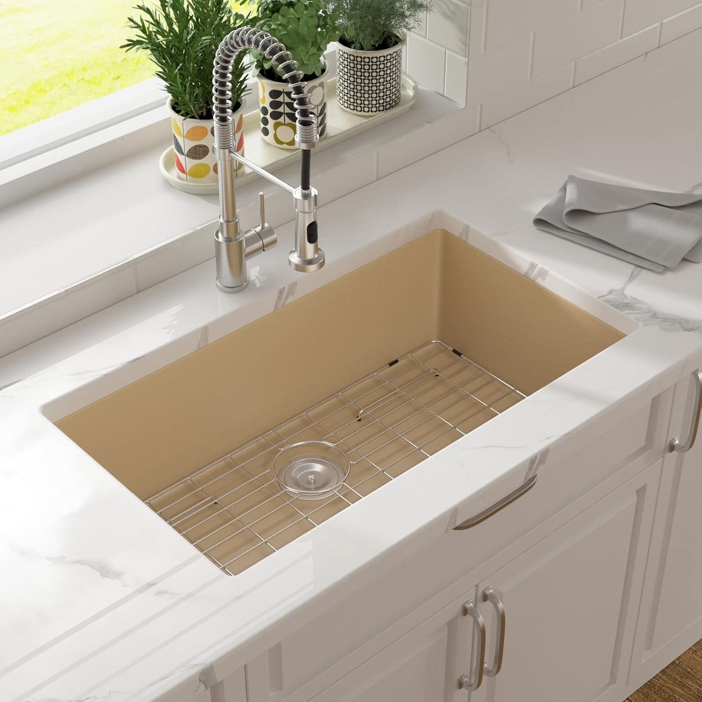 Lordear Marble Coating Finish Kitchen Sink 33 Inch Stainless Steel Single Bowl Undermount Kitchen Sinks 16 Gauge 33x19 Inch with Accessories  from Lordear