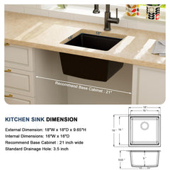 Lordear 15x18 Inch Undermount Bar Sink Single Bowl