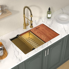 Lordear 28'' Gold Stainless Steel Undermount Workstation Kitchen Sink