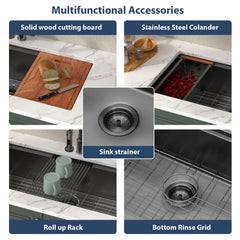 Lordear 39'' Black Stainless Steel Undermount Workstation Kitchen Sink