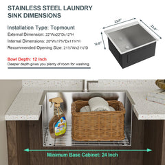 Lordear 22x22 Inch Drop-In Laundry Sink