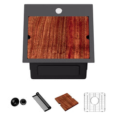 Lordear 15x15 Inch Black Drop-In Workstation Bar Sink