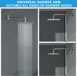 Lordear Shower Arm 16 Inch Shower Extension Arm Brushed Nickel T304 Stainless Steel Long Shower Head Extension Tube, Shower Extender Arm with Flange, Shower Head Pipe from Lordear