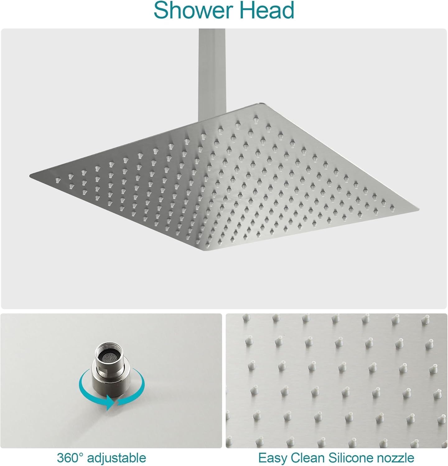 Lordear 16 Inch Shower System 16" Shower Faucet Set Ceiling Mounted Brushed Nickel Finish Stainless Steel Shower Head and Handheld, Sliding Bar and Brass Main Body Shower Valve  from Lordear