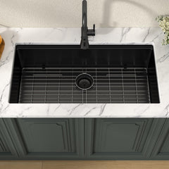 Lordear 36'' Matte Black Stainless Steel Undermount Workstation Kitchen Sink