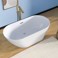 Lordear White Acrylic Freestanding Bath Tub with Overflow and Drain