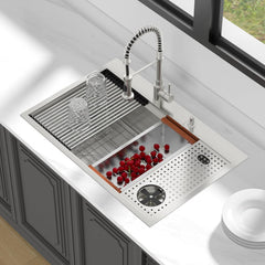 Lordear 33'' Stainless Steel Drop In Single Bowl Workstation Kitchen Sink with Glass Rinser  from Lordear