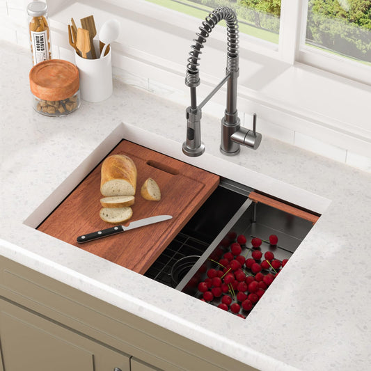 Lordear 25'' Gunmetal Black Stainless Steel Undermount Workstation Kitchen Sink