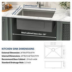 Lordear 26'' Undermount Kitchen Workstation Single Bowl